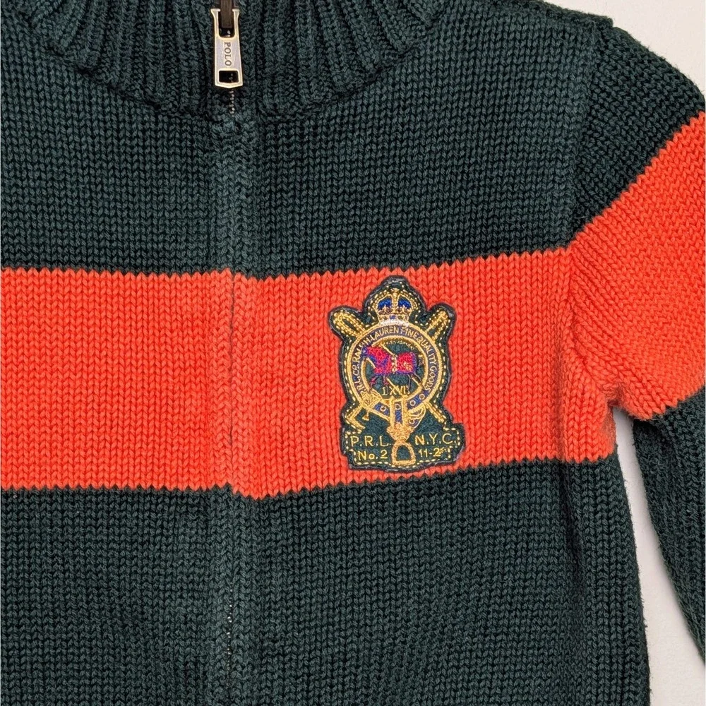 Polo Ralph Lauren Vintage Y2K Crest Logo Zip‎ Up Sweater Pony Infant 18 Months